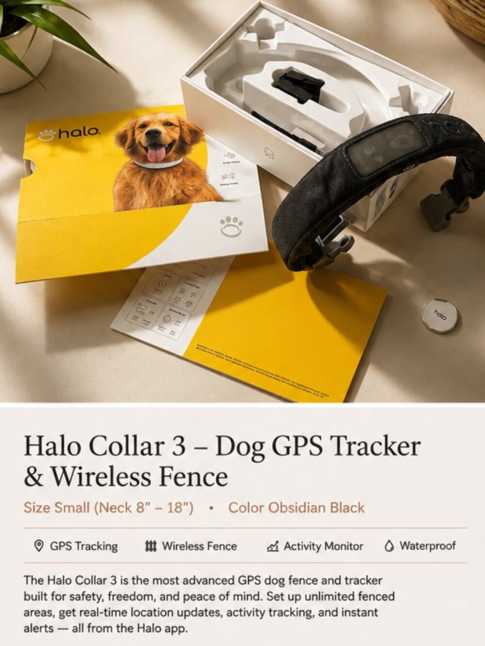 Halo Collar 3 GPS Wireless Dog Fence + Tracker Black Size Sm w/ Original Box